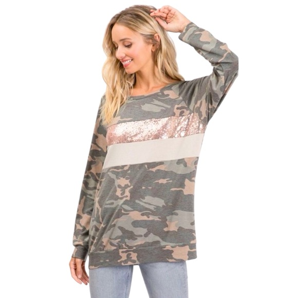 🆕 BiBi Camo Colorblock Sequin Top - NIB - Picture 7 of 15